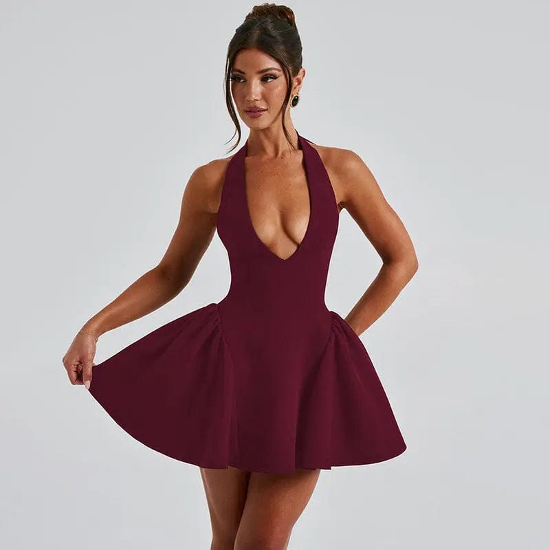 Sexy Deep V-neck Halter Dress Ins Fashion Slim Short Dress For Party Clothing Women Saboor store