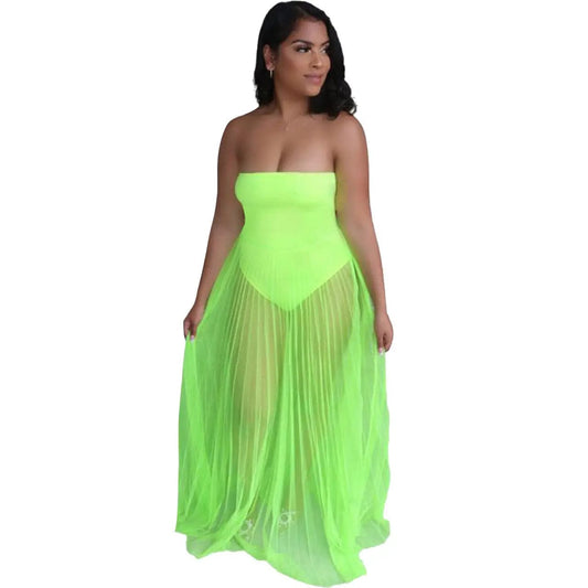 Sexy Mesh See-through Dress With Wrapped Chest Saboor store