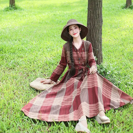 Fashion Plus size Cotton And Linen Mid-length Dress Loose And Thin Long Skirt Saboor store