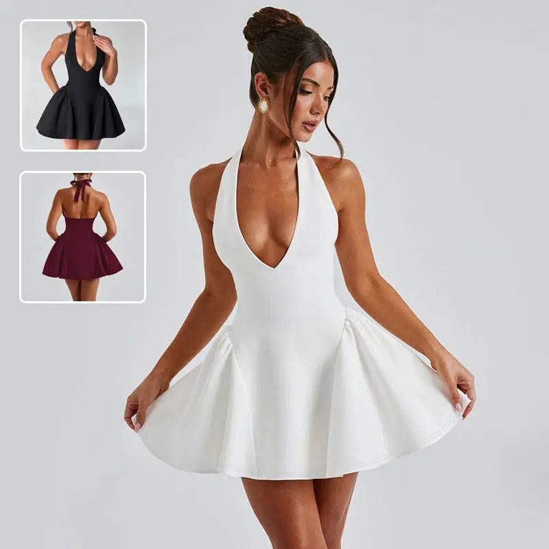 Sexy Deep V-neck Halter Dress Ins Fashion Slim Short Dress For Party Clothing Women Saboor store