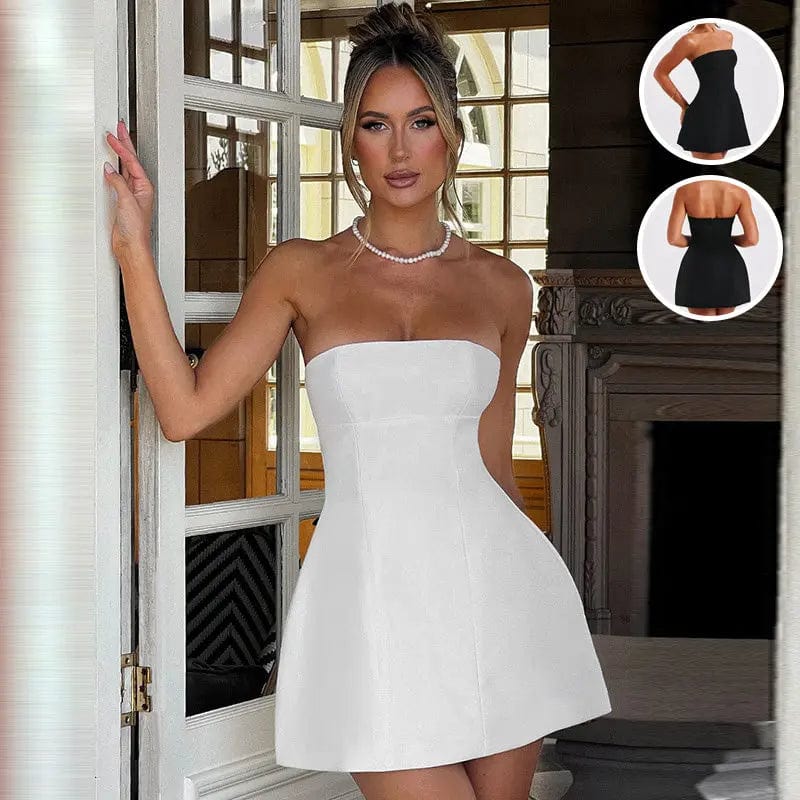 Fashion Tube Dress Summer Solid Color Sasual Backless Slim Short Dresses Party Womens Clothing Saboor store