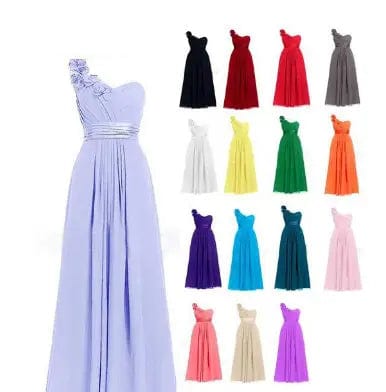 Women's Multi Colored Slanted Neck Sleeveless Strapless Long Dress Saboor store