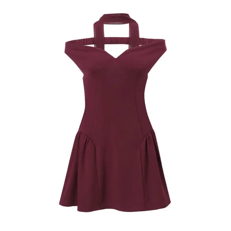 Women's Autumn New Backless Solid Color Slim Dress Saboor store