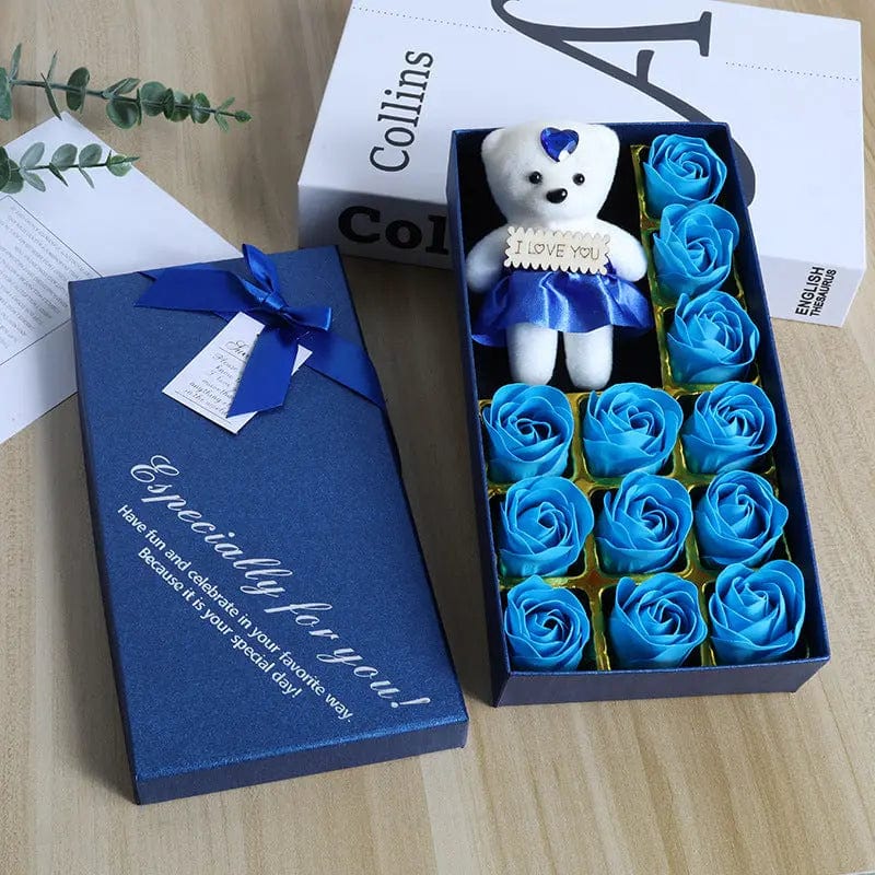 Saboor store  12 Plus Bear All Blue Gift Box Rose Soap Flower Festival