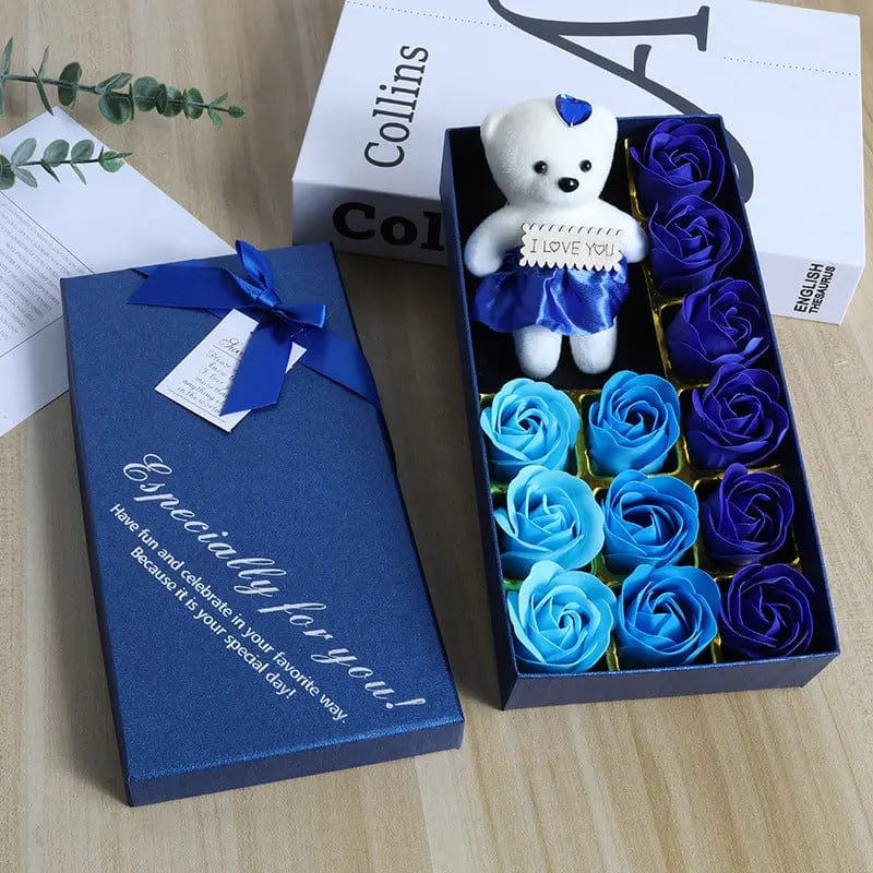 Saboor store  12 Plus Bear Blue Gradient Gift Box Rose Soap Flower Festival