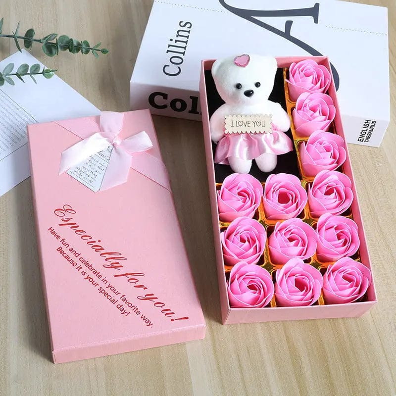 Saboor store  12 Plus Bear Full Pink Gift Box Rose Soap Flower Festival