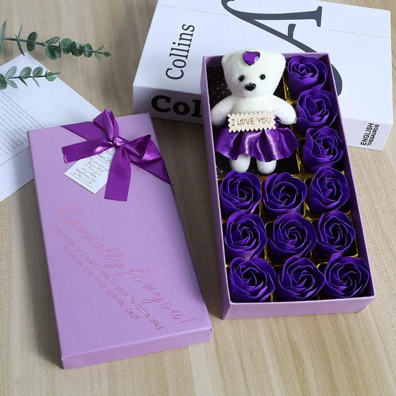 Saboor store  12 Plus Bear Full Purple Gift Box Rose Soap Flower Festival