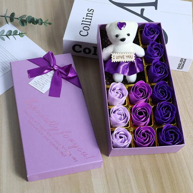 Saboor store  12 Plus Bear Purple Gradient Gift Box Rose Soap Flower Festival