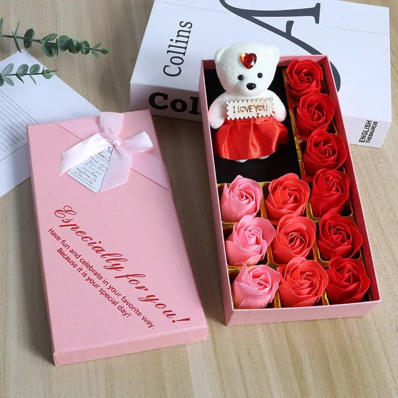 Saboor store  12 Plus Bear Red Gradient Gift Box Rose Soap Flower Festival