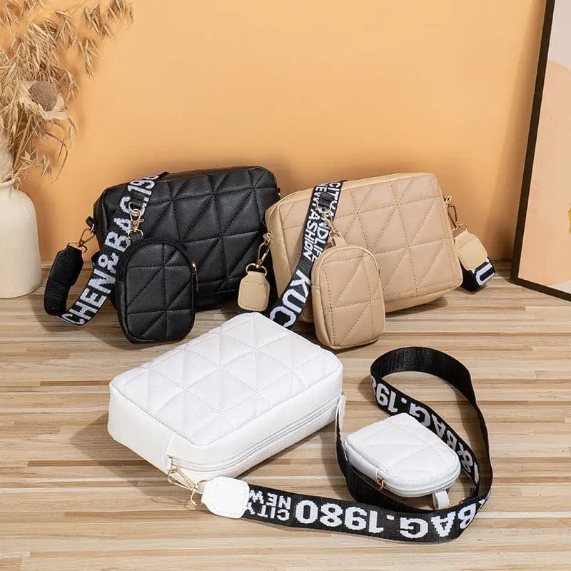 Saboor store 2Pcs Rhombus Shoulder Bag With Wallet Le 2Pcs Rhombus Shoulder Bag With Wallet Letter Print Wide Shoulder Strap Small Square Bag Large Capacity Cell Phone Crossbody Bags