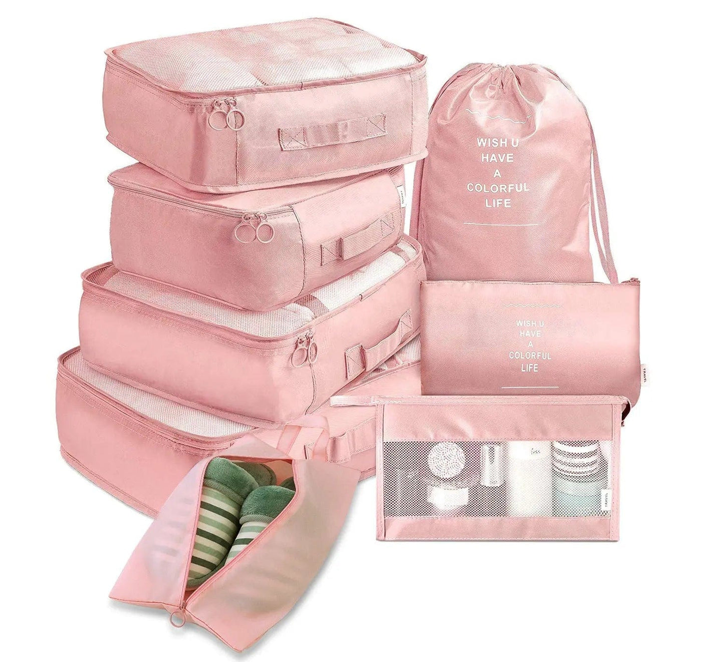 Saboor store 8-piece Set Luggage Divider Bag Travel S Pink / 8 piece set 8-piece Set Luggage Divider Bag Travel Storage Clothes Underwear Shoes Organizer Packing Cube Bag