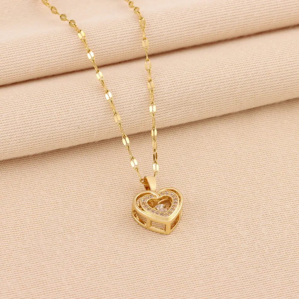 Saboor store  8018 Smart Love Double-layer Love Necklace With Rhinestones Titanium Steel Pendant Fashion Jewelry Woman Valentines Day Gift