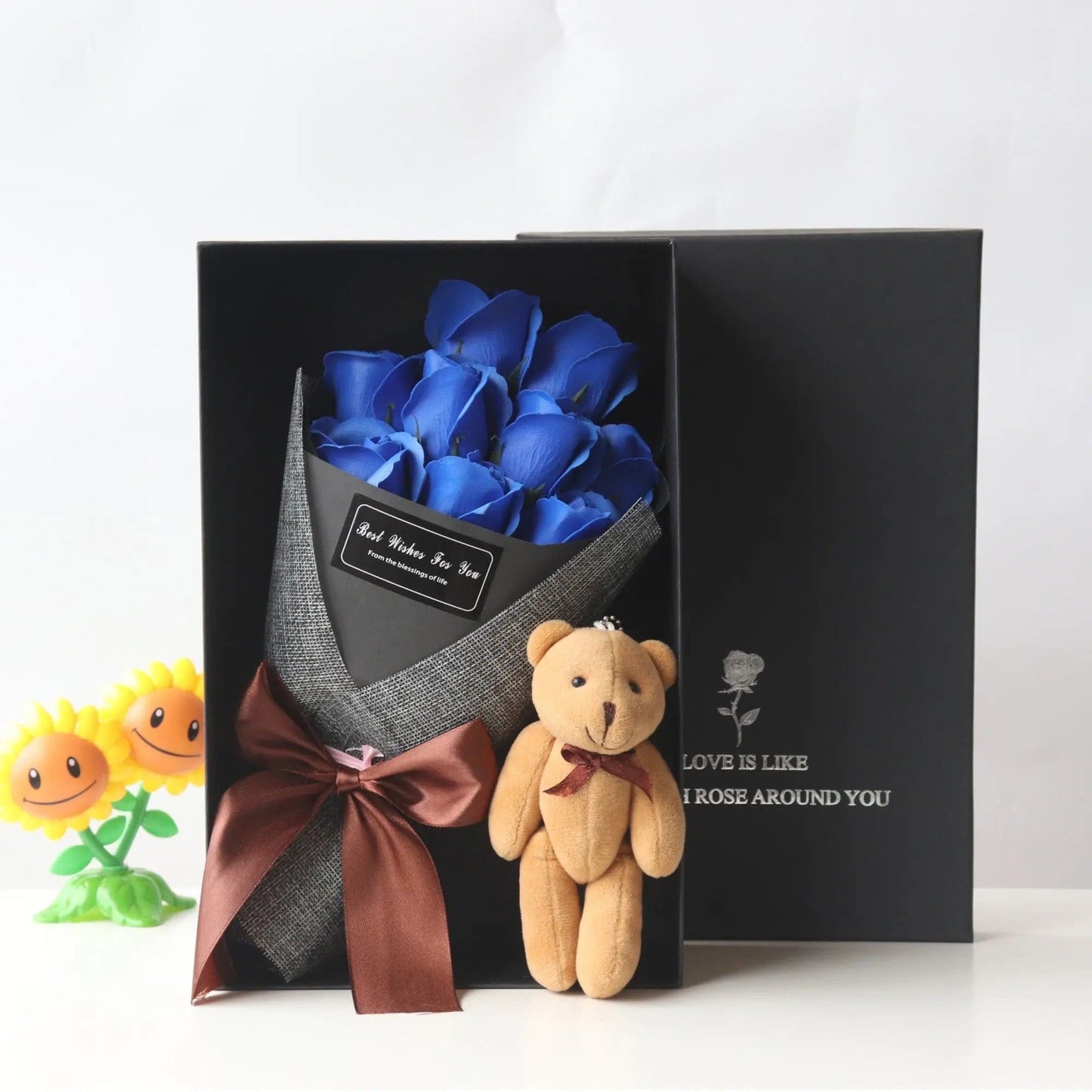 Saboor store  9blue square boxes Valentine's Day Gift Rose Bouquet