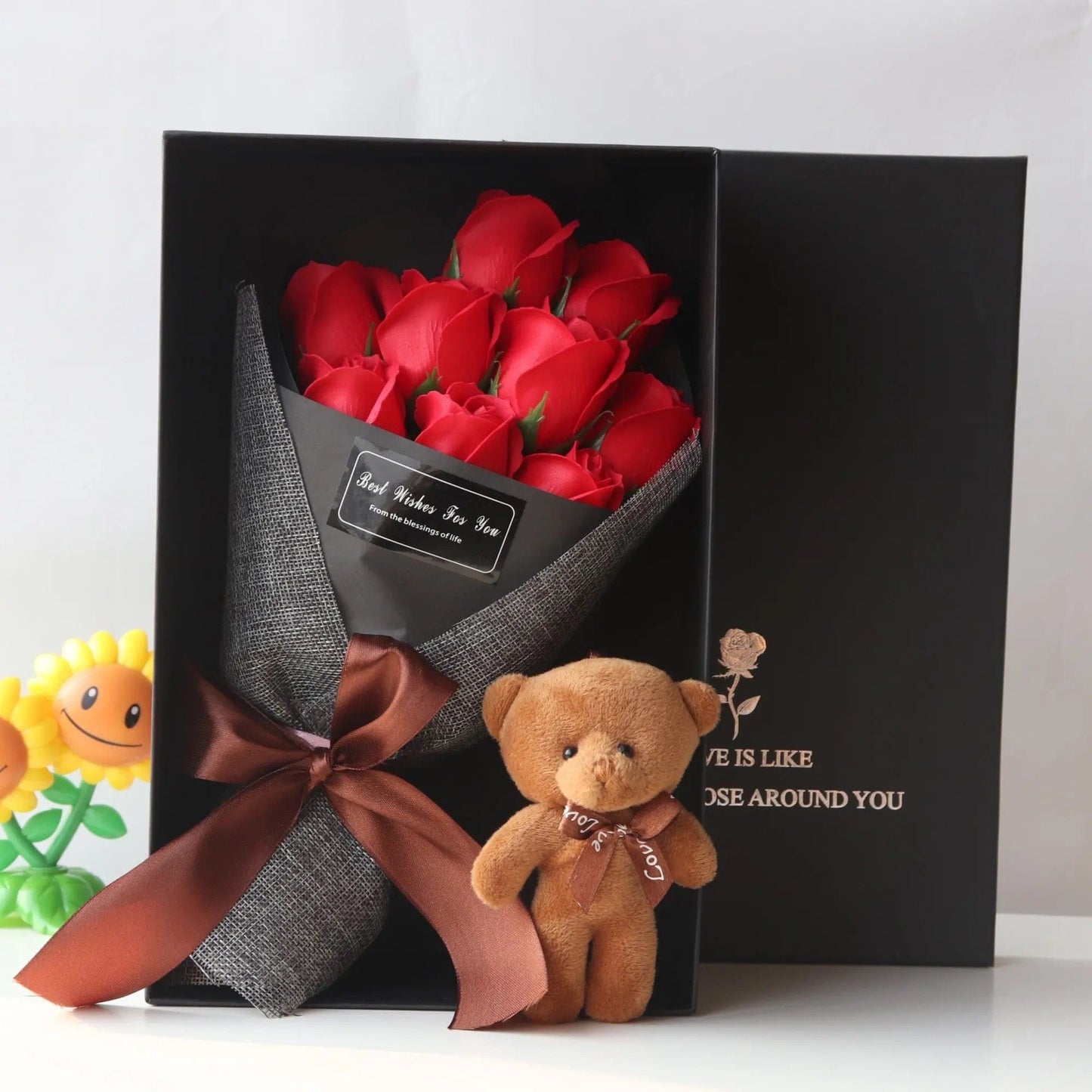 Saboor store  9Red Square Boxes Valentine's Day Gift Rose Bouquet