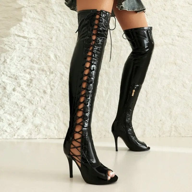 Saboor store All-match Microfiber Breathable Platform Stretch Thin Patent Leather Female Over-the-knee Boots