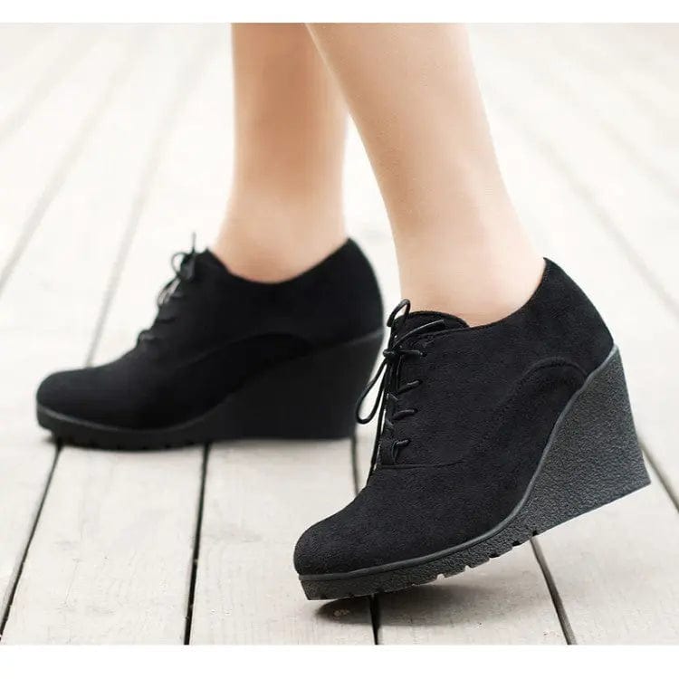 Saboor store Ankle Boots Flat Casual Women's Shoes La Black / 34 Ankle Boots Flat Casual Women's Shoes Lace-up Wedge