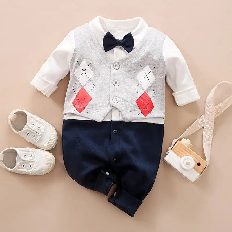 Saboor store  Baby Jumpsuit Spring And Autumn Models Foreign Trade Gentleman Baby Clothes Long-Sleeved Baby Clothes Baby Clothes as shown / 59cm / J Baby Jumpsuit Spring And Autumn Models Foreign Trade Gentleman Baby Clothes Long-Sleeved Baby Clothes Baby Clothes