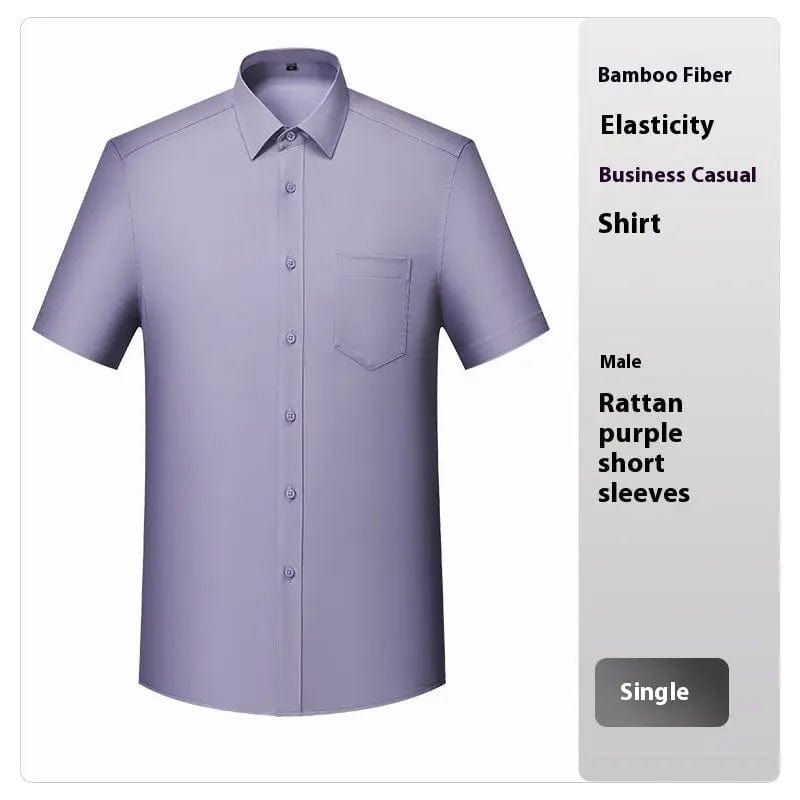 Saboor store Bamboo Fiber White Shirt Men's Professio Mens Teng Purple / 2XL Bamboo Fiber White Shirt Men's Professional Short Sleeve