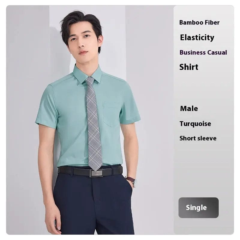 Saboor store Bamboo Fiber White Shirt Men's Professio Mens turquoise dark green / 2XL Bamboo Fiber White Shirt Men's Professional Short Sleeve