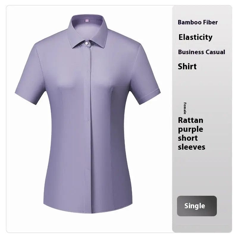 Saboor store Bamboo Fiber White Shirt Men's Professio Womens Teng purple / 2XL Bamboo Fiber White Shirt Men's Professional Short Sleeve