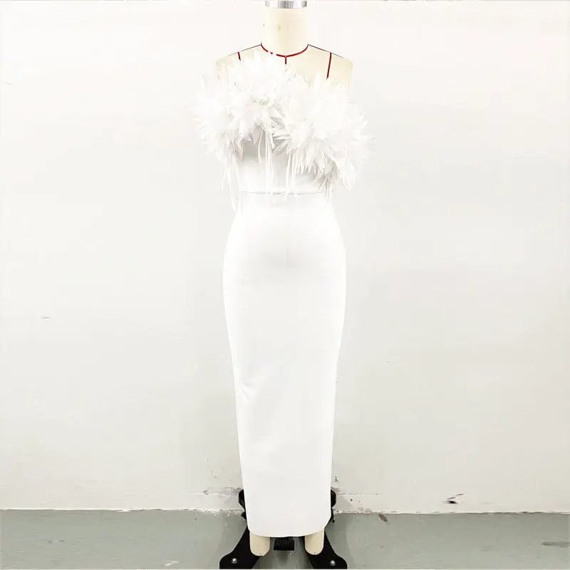 Saboor store Bandage White Elegant Flowers Dress White / L Bandage White Elegant Flowers Dress