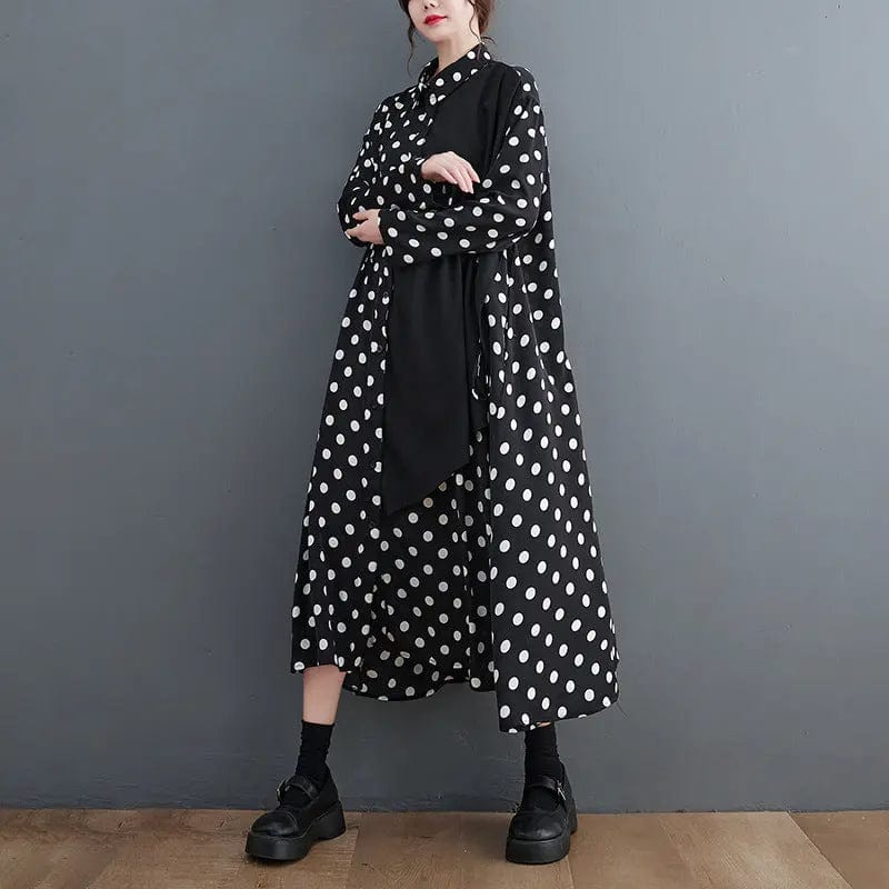 Saboor store  Black / Free Size Artistic Plus Size Loose Slimming Printed Stitching Mid-length Dress