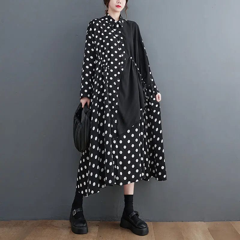 Saboor store  Black / Free Size Artistic Plus Size Loose Slimming Printed Stitching Mid-length Dress