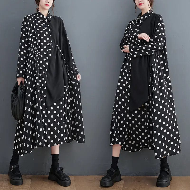 Saboor store  Black / Free Size Artistic Plus Size Loose Slimming Printed Stitching Mid-length Dress