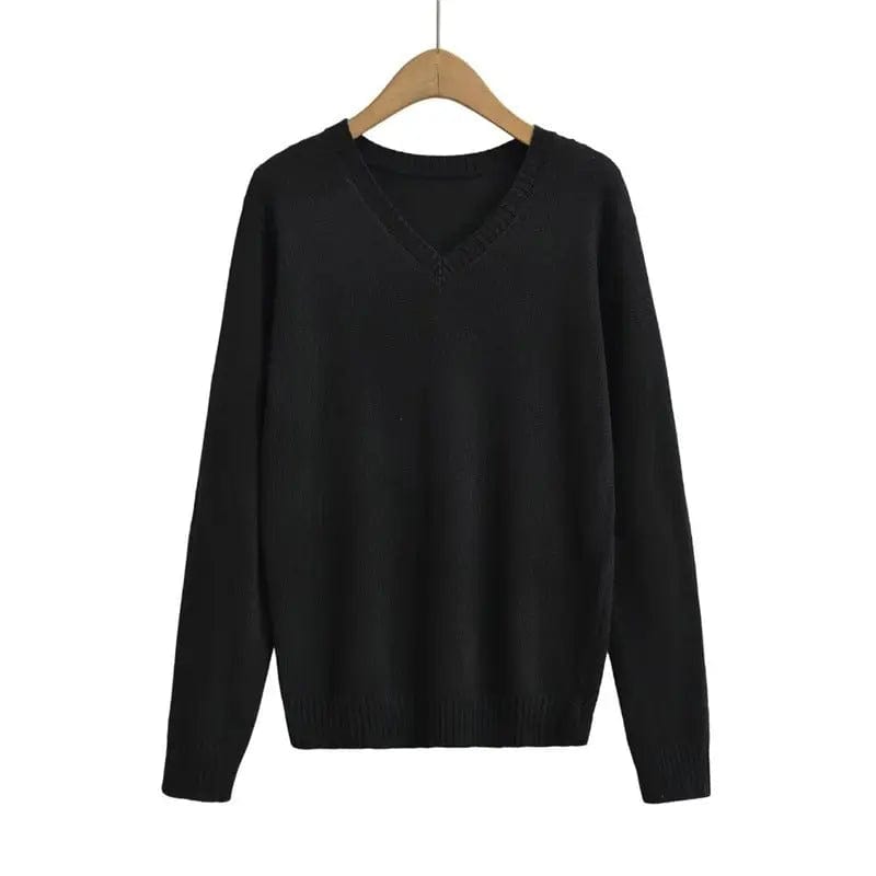 Saboor store  Black / M American Retro Simple V-neck Pullover Sweater