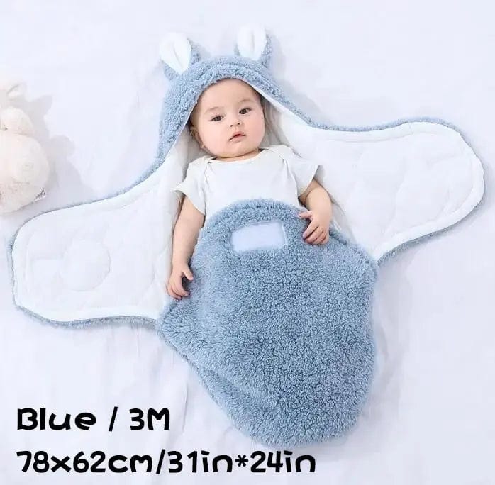 Saboor store  Blue / 3M Super Soft Baby Sleeping Bag Fluffy Fleece Newborn Blanket Swaddle Blankets, Unisex Baby Wrap For Newborn Baby Boys Girls With Head-Protecting & Head-Supporting Function, Wearable Swaddle Sleep Sack