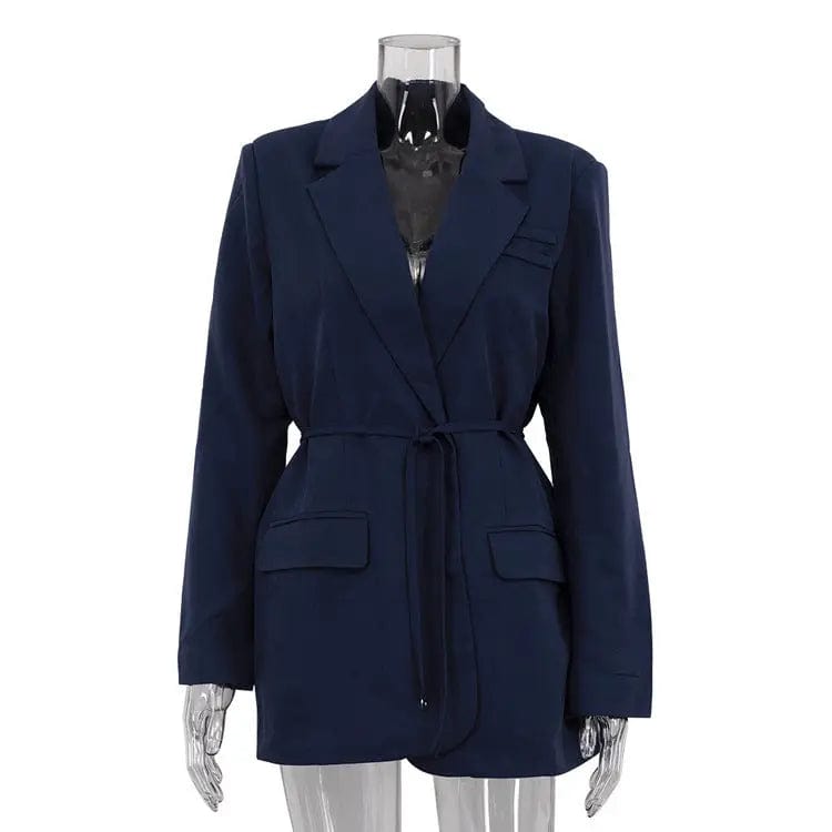 Saboor store  Blue / L Long Sleeve Lace-up Loose Suit Jacket