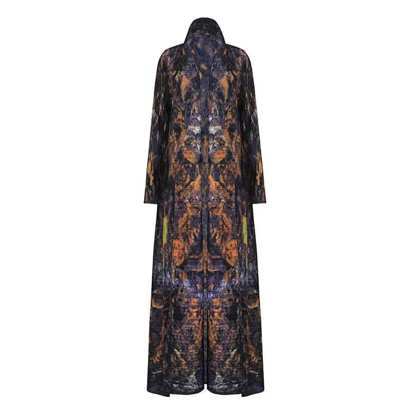 Saboor store  Brown / Free Size Women's Long-sleeved Cardigan Printed Dress