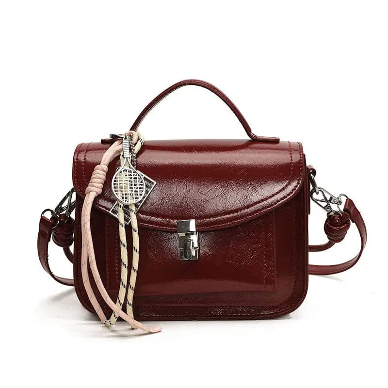 Saboor store Casual Small Square Shoulder Bag Retro P Red With Pendant Casual Small Square Shoulder Bag Retro Portable Messenger Handbags For Women