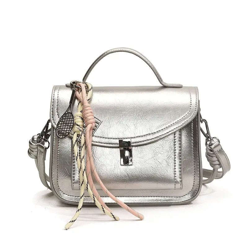 Saboor store Casual Small Square Shoulder Bag Retro P Silver With Pendant Casual Small Square Shoulder Bag Retro Portable Messenger Handbags For Women