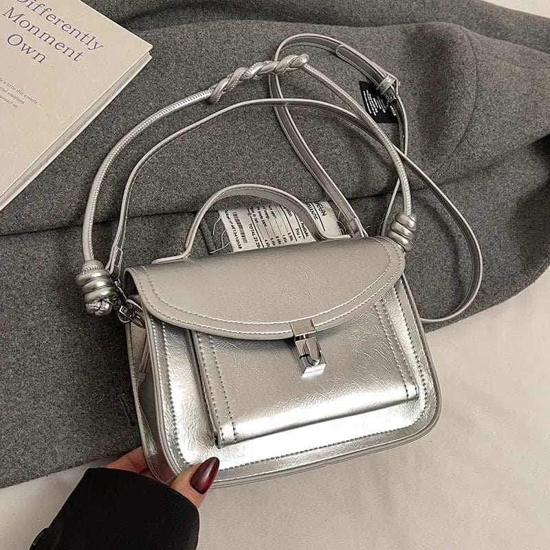 Saboor store Casual Small Square Shoulder Bag Retro P Silver Without Pendant Casual Small Square Shoulder Bag Retro Portable Messenger Handbags For Women