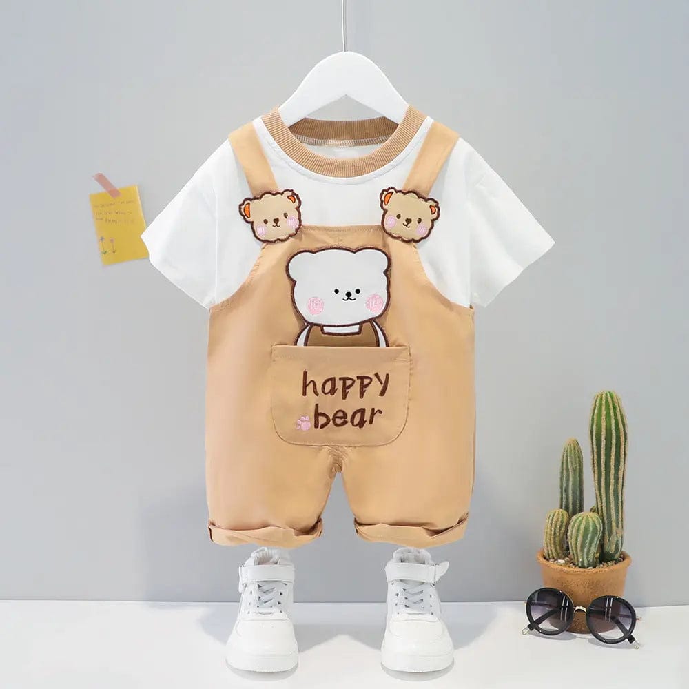 Saboor store  Children's Clothing Men And Women Baby Summer Cartoon Short-sleeved Overalls Khaki / 100cm Children's Clothing Men And Women Baby Summer Cartoon Short-sleeved Overalls