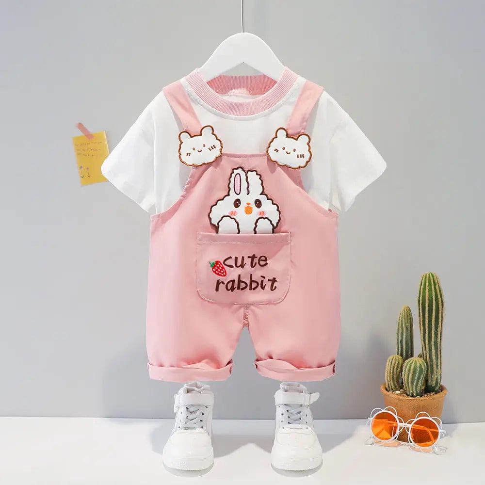 Saboor store  Children's Clothing Men And Women Baby Summer Cartoon Short-sleeved Overalls Pink / 100cm Children's Clothing Men And Women Baby Summer Cartoon Short-sleeved Overalls