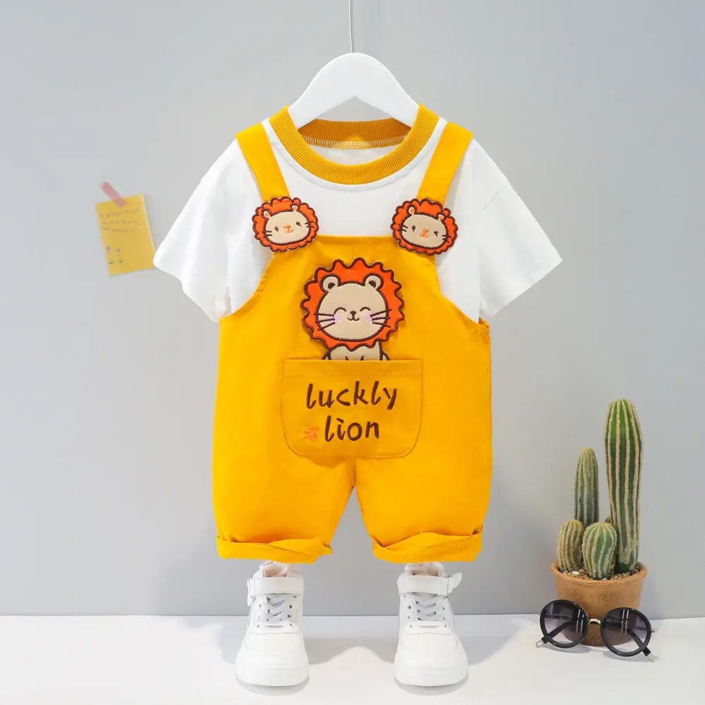 Saboor store  Children's Clothing Men And Women Baby Summer Cartoon Short-sleeved Overalls Yellow / 100cm Children's Clothing Men And Women Baby Summer Cartoon Short-sleeved Overalls