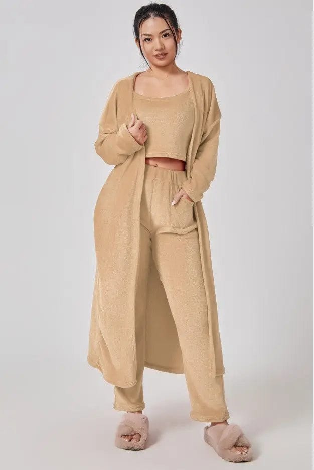 Saboor store  Cozy Pajama Set, 3 Piece Lounge Set, Cute Loungewear, Warm Suit Sets, Matching Set, Lounge Set, 3 Piece Pant Sets, Women Winter Dress Camel / L Cozy Pajama Set, 3 Piece Lounge Set, Cute Loungewear, Warm Suit Sets, Matching Set, Lounge Set, 3 Piece Pant Sets, Women Winter Dress