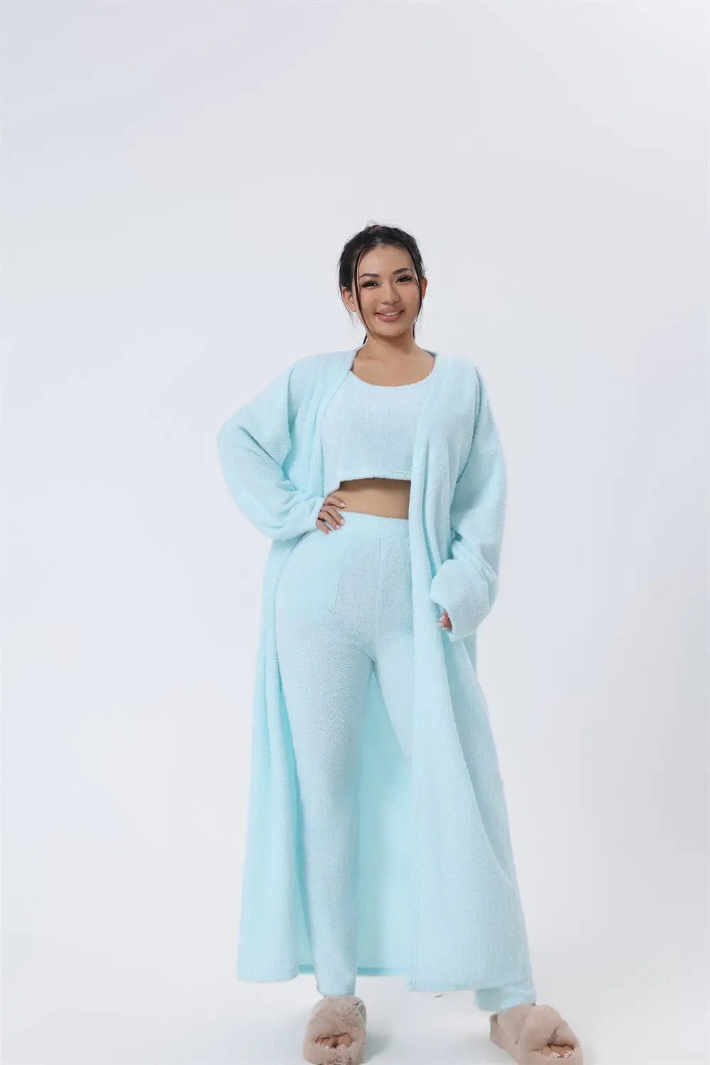 Saboor store  Cozy Pajama Set, 3 Piece Lounge Set, Cute Loungewear, Warm Suit Sets, Matching Set, Lounge Set, 3 Piece Pant Sets, Women Winter Dress Light blue / L Cozy Pajama Set, 3 Piece Lounge Set, Cute Loungewear, Warm Suit Sets, Matching Set, Lounge Set, 3 Piece Pant Sets, Women Winter Dress