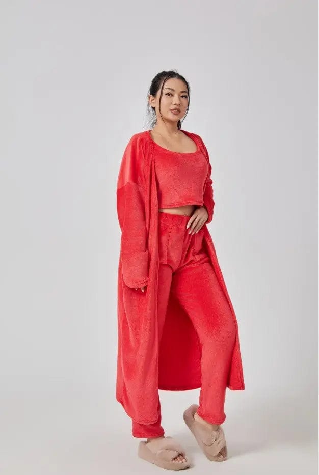 Saboor store  Cozy Pajama Set, 3 Piece Lounge Set, Cute Loungewear, Warm Suit Sets, Matching Set, Lounge Set, 3 Piece Pant Sets, Women Winter Dress Red / L Cozy Pajama Set, 3 Piece Lounge Set, Cute Loungewear, Warm Suit Sets, Matching Set, Lounge Set, 3 Piece Pant Sets, Women Winter Dress