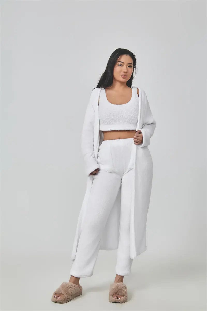 Saboor store  Cozy Pajama Set, 3 Piece Lounge Set, Cute Loungewear, Warm Suit Sets, Matching Set, Lounge Set, 3 Piece Pant Sets, Women Winter Dress White / L Cozy Pajama Set, 3 Piece Lounge Set, Cute Loungewear, Warm Suit Sets, Matching Set, Lounge Set, 3 Piece Pant Sets, Women Winter Dress