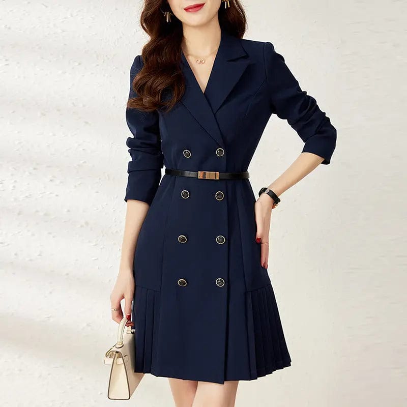 Saboor store  Dark Blue / L Stylish Belted Dress for Autumn and Winter | Shop Now