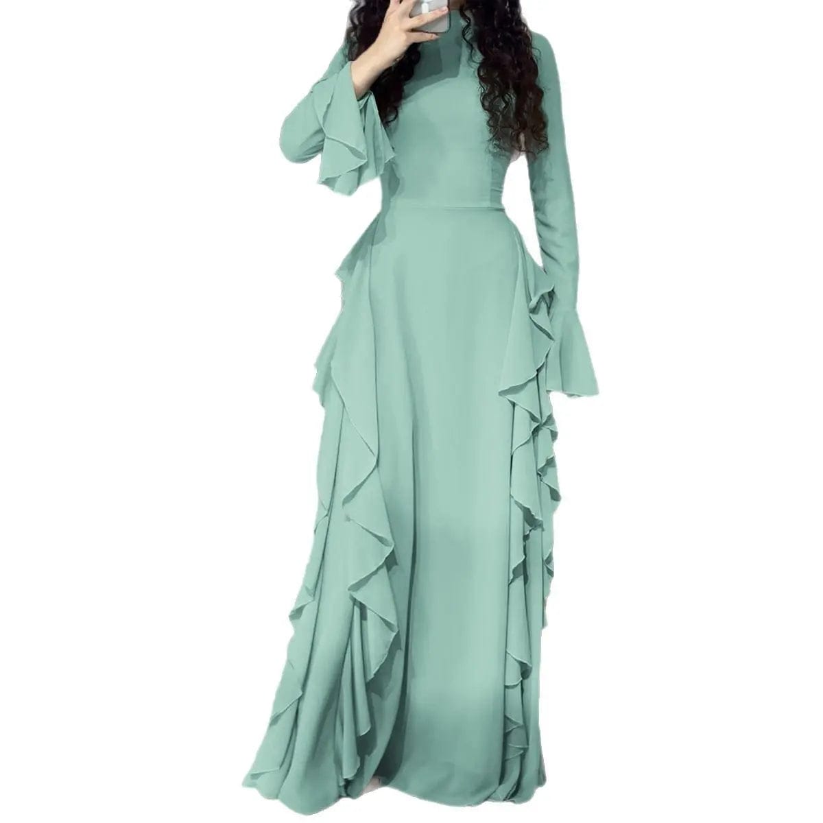 Saboor store dress Elegant High Waist Design Bell Sleeve Dress