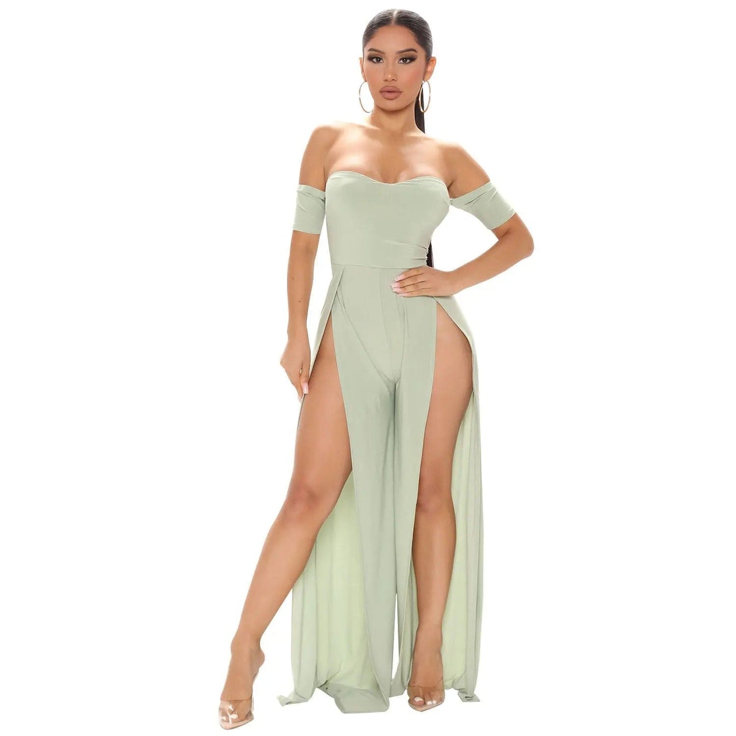 Saboor store dress Green / L Women's Fashion Mesh Print Sheer Pant Set