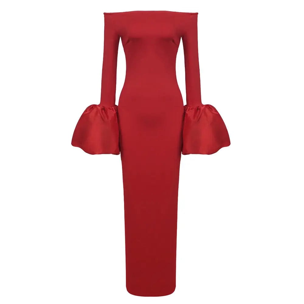 Saboor store Dress Red And Black Slim-fit Long Sleeve Red / L Dress Red And Black Slim-fit Long Sleeve French Lantern Sleeve Dress