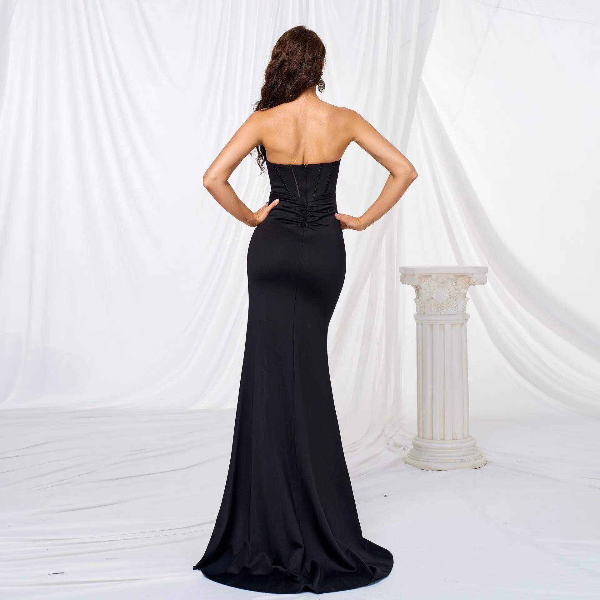 Saboor store Elegant Chest-wrapped Off-neck Long Larg Elegant Chest-wrapped Off-neck Long Large Hem Evening Dress