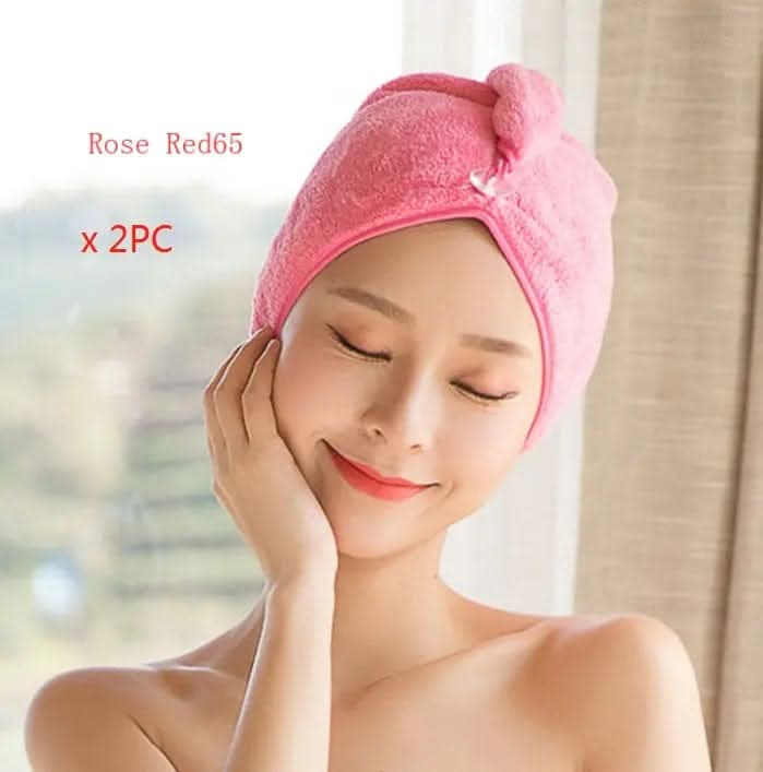 Saboor store  elegant, chic, stylish, trendy, fashion, feminine, classic, modern, boho, casual, formal, party, summer, winter, cozy, sophisticated, minimal, floral, vibrant, luxurious, timeless, comfortable, versatile 2pcs Rose red65 Women's Hair Dryer Cap, Absorbent Dry Hair Towel