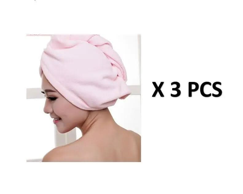 Saboor store  elegant, chic, stylish, trendy, fashion, feminine, classic, modern, boho, casual, formal, party, summer, winter, cozy, sophisticated, minimal, floral, vibrant, luxurious, timeless, comfortable, versatile 3pcs Pink Women's Hair Dryer Cap, Absorbent Dry Hair Towel