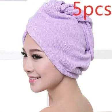 Saboor store  elegant, chic, stylish, trendy, fashion, feminine, classic, modern, boho, casual, formal, party, summer, winter, cozy, sophisticated, minimal, floral, vibrant, luxurious, timeless, comfortable, versatile 5pcs Purple Women's Hair Dryer Cap, Absorbent Dry Hair Towel